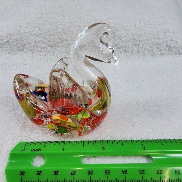 Accents Glass Paperweight Swan Duck Goose Shape Clear And Confetti